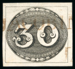 Stamp of Brazil » 1843 Bull's Eyes Jacobina: 1843 Bull's Eyes 30r early impression brownish red hs