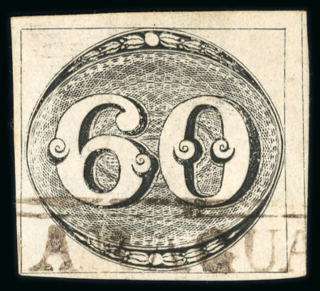 Stamp of Brazil » 1843 Bull's Eyes Jaragua: 1843 Bull's Eyes 60r black close to large margins part framed hs