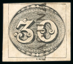 Stamp of Brazil » 1843 Bull's Eyes Laguna: 1843 Bull's Eyes 30 black used full s/l hs reading up