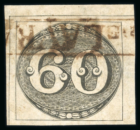 Stamp of Brazil » 1843 Bull's Eyes Lavras: 1843 Bull's Eyes 60r good to huge margins framed hs
