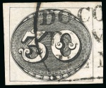 Stamp of Brazil » 1843 Bull's Eyes Magé: 1843 Bull's Eyes 30r black used part four line hs