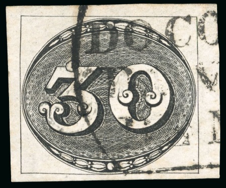 Stamp of Brazil » 1843 Bull's Eyes Magé: 1843 Bull's Eyes 30r black used part four line hs