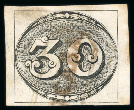 Stamp of Brazil » 1843 Bull's Eyes Mambocaba: 1843 Bull's Eyes 30r used part brownish-red hs