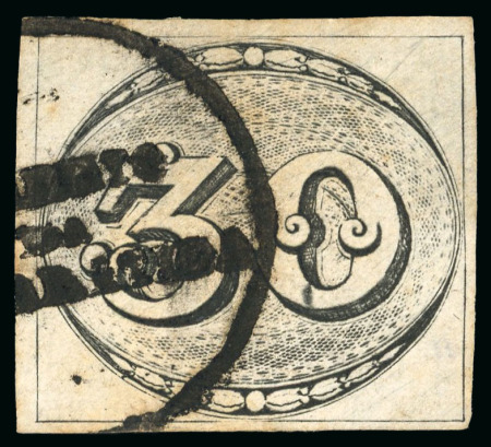 Stamp of Brazil » 1843 Bull's Eyes Mangaratiba (RJ): 30r. worn impression, close margins used with good part circular framed three-line handstamp