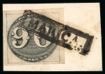Stamp of Brazil » 1843 Bull's Eyes Marica: 1843 Bull's Eyes 90r black on piece with full hs