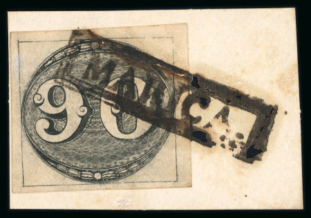 Stamp of Brazil » 1843 Bull's Eyes Marica: 1843 Bull's Eyes 90r black on piece with full hs