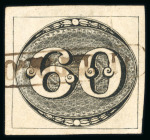 Stamp of Brazil » 1843 Bull's Eyes N.Friburgo: 1843 Bull's Eyes 60r early impression used framed s/l hs