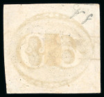 Stamp of Brazil » 1843 Bull's Eyes N.Friburgo: 1843 Bull's Eyes 60r early impression used framed s/l hs