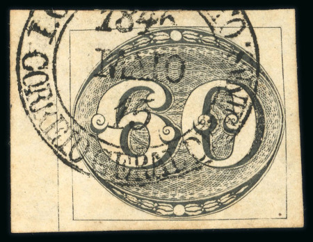 Stamp of Brazil » 1843 Bull's Eyes Ouro Preto: 1843 60r worn impression marginal used large part cds