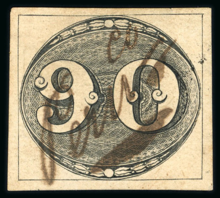 Stamp of Brazil » 1843 Bull's Eyes Pernambuco: 1843 Bull's Eyes 90r used full abreviated manuscript