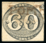 Stamp of Brazil » 1843 Bull's Eyes Pomba: 1843 Bull's Eyes 60r poor margins rare brown cancel