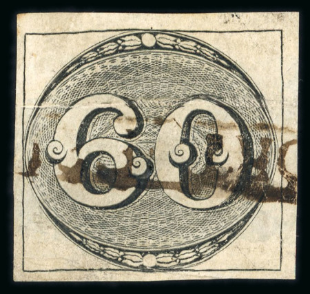 Stamp of Brazil » 1843 Bull's Eyes Porto Feliz: 1843 Bull's Eyes 60r black part framed sl hs