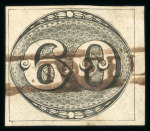 Stamp of Brazil » 1843 Bull's Eyes Porto Feliz: 1843 Bull's Eyes 60r black part framed horz hs