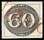 Stamp of Brazil » 1843 Bull's Eyes Principe: 1843 Bull's Eyes 60r black large part red framed hs