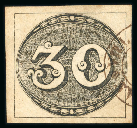 Stamp of Brazil » 1843 Bull's Eyes Rio de Contas: 1843 Bull's Eyes 30r early impression used part double ring hs