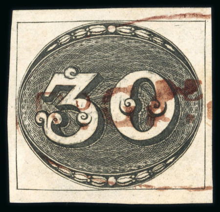 Stamp of Brazil » 1843 Bull's Eyes 1843 Bull's Eyes 30r used large part purple oval hs