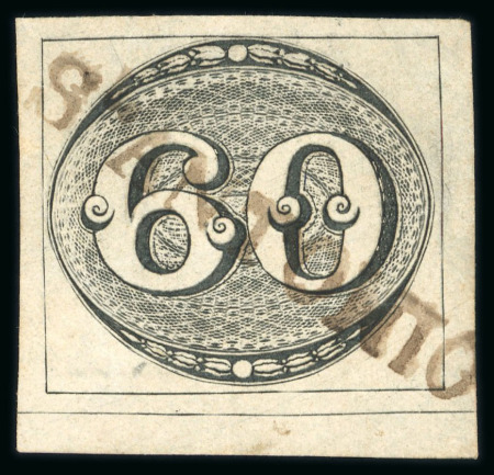 Stamp of Brazil » 1843 Bull's Eyes 1843 Bull's Eyes 60r bottom marginal used virtually complete hs