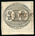 Stamp of Brazil » 1843 Bull's Eyes 1843 Bull's Eyes 90r bottom marginal used par framed hs