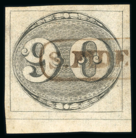 Stamp of Brazil » 1843 Bull's Eyes 1843 Bull's Eyes 90r bottom marginal used par framed hs