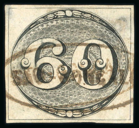 Stamp of Brazil » 1843 Bull's Eyes Sao Goncalo: 1843 Bull's Eyes 60r. black used oval framed hs