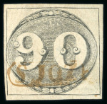 Stamp of Brazil » 1843 Bull's Eyes 1843 Bull's Eyes 90r grey-black used framed red hs