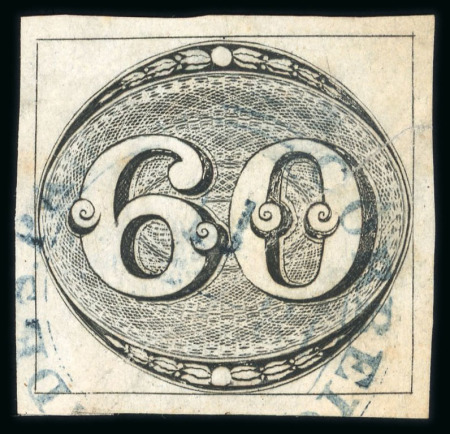 Stamp of Brazil » 1843 Bull's Eyes Sao Paulo, Correio Geral de: 1843 Bull's Eyes 60r used large part blue cds, repaired