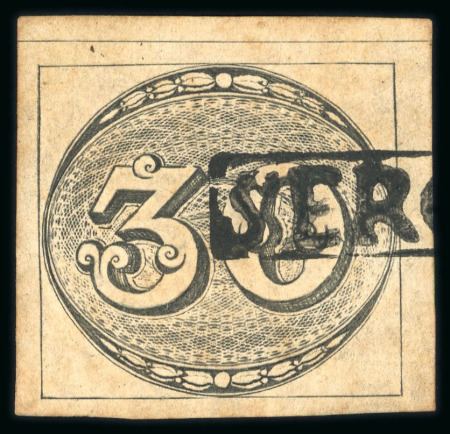 Stamp of Brazil » 1843 Bull's Eyes Sergipe: 1843 Bull's Eyes 30r black part framed hs