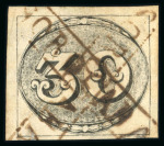 Stamp of Brazil » 1843 Bull's Eyes Sorocaba (SP): 1843 Bull's Eyes 30r used two framed hs making cross