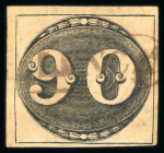 Stamp of Brazil » 1843 Bull's Eyes Valenca: 1843 Bull's Eyes 90r  used large part framed hs