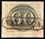 Stamp of Brazil » 1843 Bull's Eyes Valenca: 1843 Bull's Eyes 60r black ornate framed hs