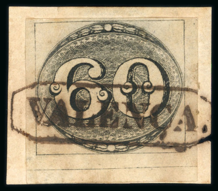 Stamp of Brazil » 1843 Bull's Eyes Valenca: 1843 Bull's Eyes 60r black ornate framed hs