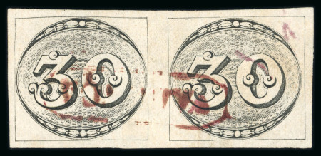 Stamp of Brazil » 1843 Bull's Eyes 1843 Bull's Eyes 30r worn impression horizontal pair full red hs