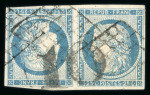 Stamp of France » Type Cérès de 1849-1850 1849, Cérès Y&T n°4 25c bleu en paire tête-bêche oblitérée