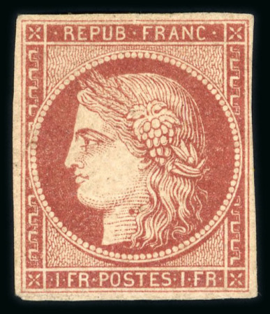 Stamp of France » Type Cérès de 1849-1850 1849, Cérès Y&T n°6 1fr carmin neuf * avec gomme d'origine