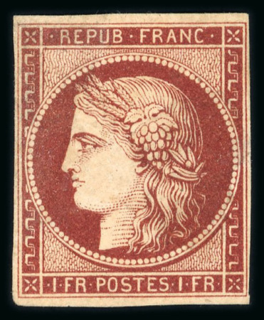 Stamp of France » Type Cérès de 1849-1850 1849, Cérès Y&T n°6B 1fr carmin-brun neuf * avec gomme
