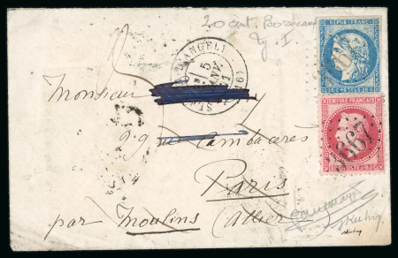 Stamp of France » Boules de Moulins 1871, superbe Boule de Moulins avec affranchissement mixte Bordeaux Y&T n°44A TB + Napoléon lauré n°32