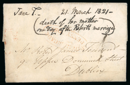 Stamp of Ireland » Pre-Stamp Postal History » Local Post Period - 1773-1840 1821 (16.4) Folded entire sent from Belfast to Upper