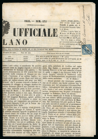 Stamp of Austria » Lombardy Venetia 1851 0,6 kr, Blauer Merkur, Typ IIc, auf kompletter Zeitung