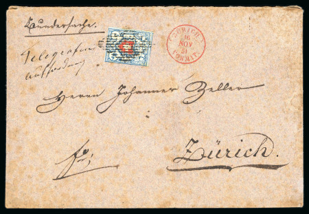 Stamp of Switzerland / Schweiz » Rayonmarken » Rayon I, hellblau, ohne KE (STEIN B3) 1851, Rayon I hellblau, Type 30, Stein B3-LO auf Brief