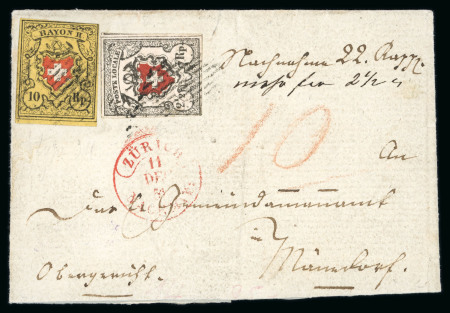 Stamp of Switzerland / Schweiz » Orts-Post und Poste Locale 1851, Poste Locale mit Kreuzeinfassung, in Mischfrankatur mit Rayon II
