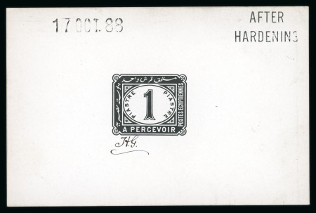 Stamp of Egypt » Postage Dues 1889-1915 1pi De La Rue die proof in black, dated "17 OCT. 88" and with hs "AFTER HARDENING" alongside,