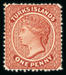 Stamp of Turks and Caicos Islands 1881 Wmk Crown CC (sideways) 1d brown-red mint with 'Throat flaw' variety
