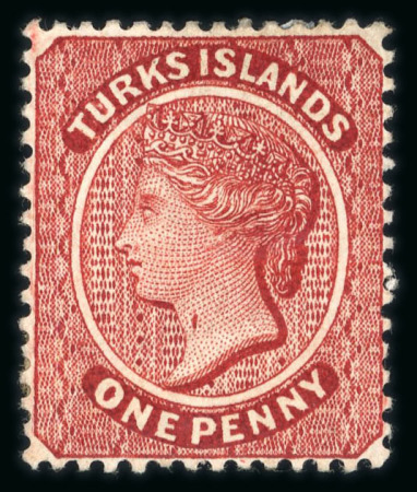 Stamp of Turks and Caicos Islands 1867-93 small group on card with with Throat flaw or Neck flaw varieties