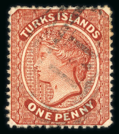 Stamp of Turks and Caicos Islands 1881 Wmk Crown CC (sideways) 1d brown-red used with 'Throat flaw' variety