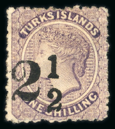 Stamp of Turks and Caicos Islands 1881 '2 1/2' on 1s lilac Setting 19 surcharge type 5 mint with part original gum