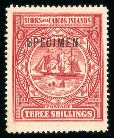 Stamp of Turks and Caicos Islands 1900 Wmk Crown CA set of 9 values to 3s and 1905 3d mint overprinted SPECIMEN