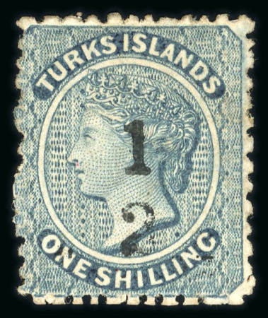 Stamp of Turks and Caicos Islands 1881 '1/2' on 1/- dull blue (type 6, without bar) from Setting VI, Pos. 3 mint