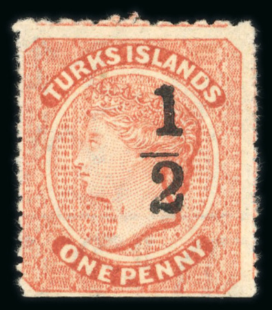 Stamp of Turks and Caicos Islands 1881 '1/2' on 1d dull red (type 10) mint with part original gum, showing the 'Throat flaw' variety