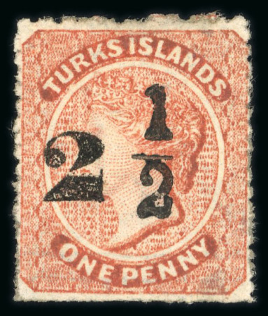 Stamp of Turks and Caicos Islands 1881 '2 1/2' on 1d dull red (type 24) from Setting VIII mint, traces of original gum
