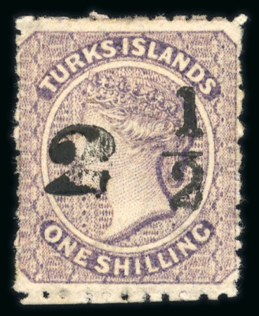 Stamp of Turks and Caicos Islands 1881 '2 1/2' on 1/- lilac (type 24) from Setting VIII mint with part original gum